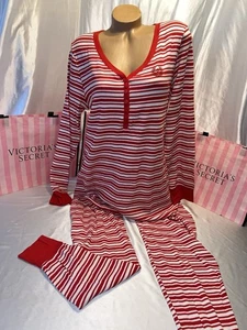 Victoria's Secret Pink Thermal One Piece Pajamas Red Stripe XXL - Picture 1 of 2