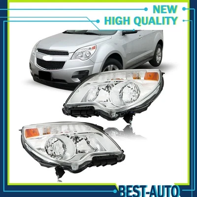Driver+Passenger For Chevy Equinox 2011-2015 Halogen Headlights Housing Chrome - Image 1 of 4