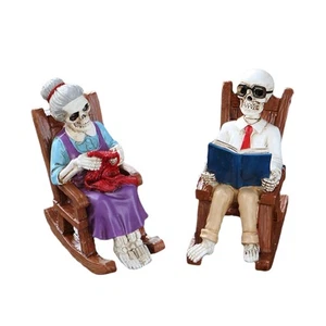 Artistic Skull Couple On Rocking Chair Resins Handcrafted Halloween Decoration - Picture 1 of 8