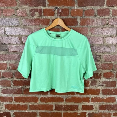 Gymshark 衬衫女式大号绿色网眼拼接方格裁剪运动上衣锻炼 — 第 1/4 张图片