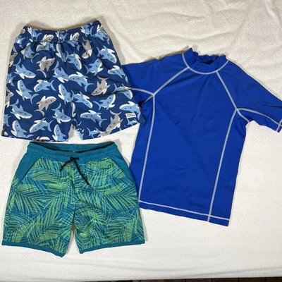 Lote de Bañador Niños Bañador Camisa Talla 8 Lands’ End Solapa Happy Shark Azul V Foto 1 de 4