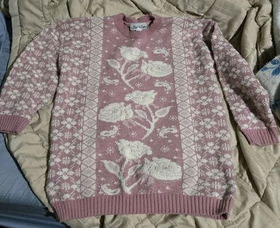 Suéter Pullover Tejido Floral Rosa Brillante Rosa Ojos Privados Años 80 90 De Colección L? Foto 1 de 4