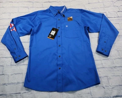 Ariat Shirt MENS SIZE L Fitted Logo Twill Classic Fit Blue American Flag Button - Image 1 of 4