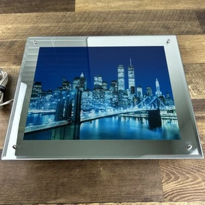 Vintage Twin Towers NY City Skyline Brooklyn Bridge 15x13 Lighted Motion Mirror - Picture 1 of 19