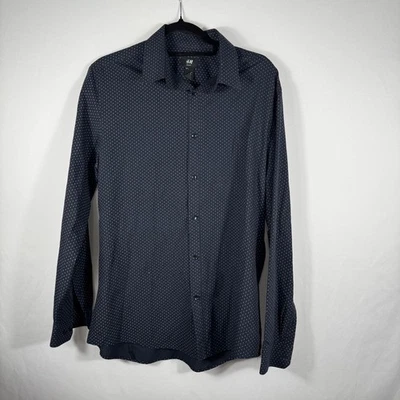 Camisa de vestir para hombre H&M calce ajustado manga larga patrón de puntos con botones talla grande Foto 1 de 3