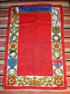 Vintage Ulster Weavers irisches Leinen The Royal Lineage englische Familie 17"x26" Tee - Bild 1 von 5
