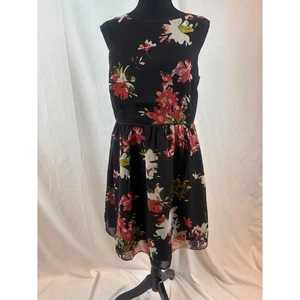 Schickes schwarzes geblümtes ärmelloses Fit Flare Kleid Damen elegant Party Cocktail - Bild 1 von 10