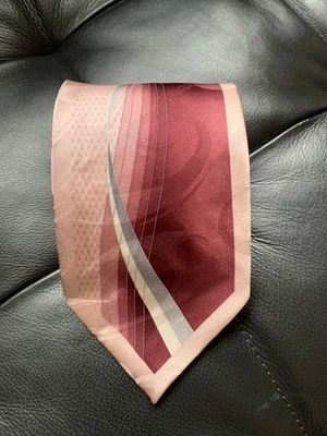 Vintage Bruno Rossi Silk Tie Pink Art Deco Wave Design Wide 4"x60" Handmade - Image 1 of 4