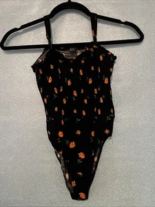 Forever 21 Girls Sz 11-12 Bodysuit Top Smock Black Floral Preppy Coastal Cottage - Picture 1 of 4
