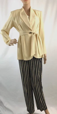 Women's Dawn Joy 2 piece, Yellow & Black Outfit, Striped Pants & Tie Jacket Sz 4 - Image 1 of 4