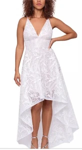 XSCAPE STEVIE V-NECK Women's Sleeveless Lace High-Low Dress white size 4 NWT - Picture 1 of 7
