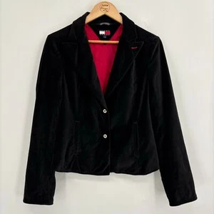 Vintage Tommy Hilfiger Y2K Black Velvet Blazer Jacket Size Large, Dark Feminine - Picture 1 of 11