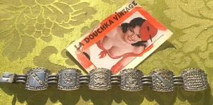1930s SOUVENIR GATE BRACELET~FRENCH PROVINCE COAT OF ARMS~SIGNED STERLING SILVER - Picture 1 of 16