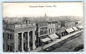 Panoramic Scene Viroqua Wisconsin 1912 Divided Back Postcard First National Bank - Picture 1 of 2