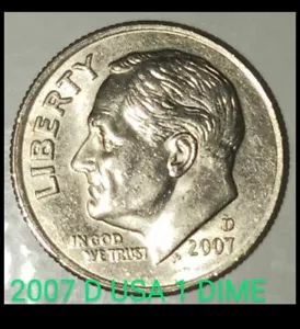2007 D- UNITED STATES OF AMERICA, 1 DIME/10 CENTS, KM 195a (ROOSEVELT) 1965-2003 - Picture 1 of 2