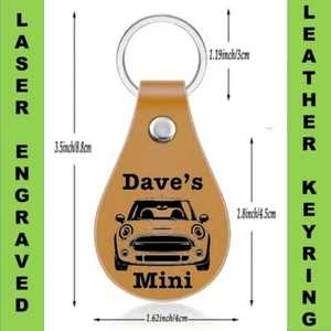 Personalised Mini Cooper car keyring any name engraved Leather key fob key ring - Picture 1 of 1
