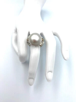 Schöner Ring aus 750/- Weißgold mit Mabe-Perle u. Diamant Gr.52 Nr. 207831 TOP! - Bild 1 von 4