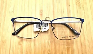 Alberto Romani Eyeglasses Frames AR 20203 NV Shiny Blue Silver Square 54-18-140 - Picture 1 of 2