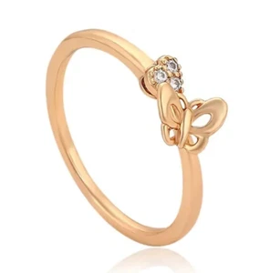 0.03CT Round Cut Lab Grown Diamond Women Butterfly Ring In Pure 10K Rose Gold - Picture 1 of 7