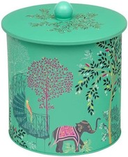Sara Miller Green Elephant and India Design Biscuit Barrel - Kitchen Accessory