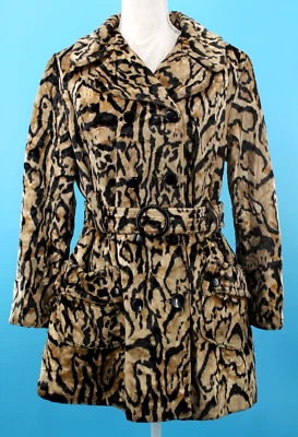 VTG Women's 60s Jaguar Print Velvet Coat W/ Large Pockets & Belt Sz M/L 1960s - Image 1 of 4
