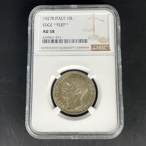 NGC graded 1927 R 1927R Italy 10L 10 Lire Edge Fert AU58 AU 58 Coin - Picture 1 of 4