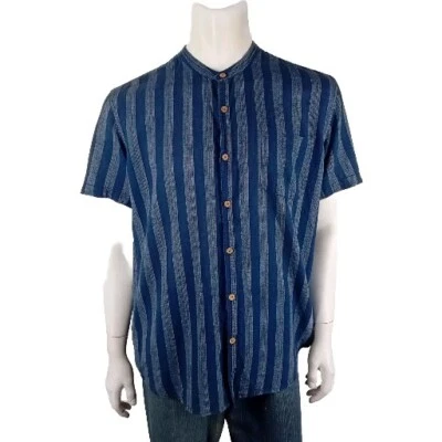 BRAINTREE Australia mens size XL shirt blue stripe hemp cotton grandad style - Image 1 of 4