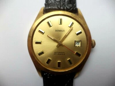 Reloj Automático Hombre Benrus 25 Joyas Fecha Ajuste Rápido Rojo Segunda Mano Funciona Suizo Foto 1 de 4