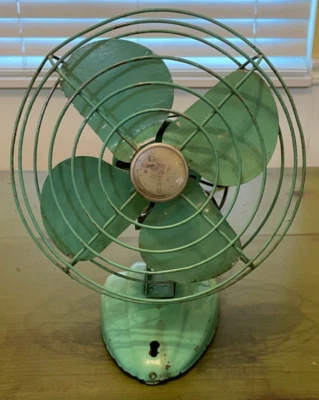 Antique Art Deco Teal or Turquoise Eskimo Table Fan with Teal Blades Works - Image 1 of 4