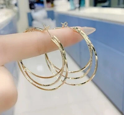 European Gold Three-Layer Hoop Earrings - Image 1 of 3