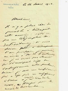 RARE! “French Ambassador" Philippe M. Crozier Hand Written Letter From 1912 - Picture 1 of 2