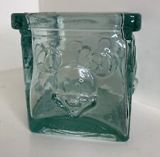 Disney pale green glass Square Candle holder VOTIVE Embossed Mickey Mouse