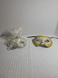 Masquerade Mask Hand Painted Gold Bling And Silver Diamond (2 Masks) - Picture 1 of 6