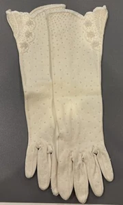 Vintage Ivory Long Beaded Cotton Gloves Double Woven Bel Air - Picture 1 of 7