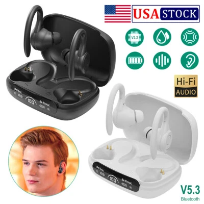 Wireless Bluetooth Headset 5.3 TWS Earphones Earbuds Headphones Stereo Ear Hook - Image 1 of 4