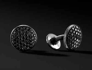 2 Ct Round Simulated Black Diamond Men's Wedding Cuff-link 14K Black Gold Plated - Picture 1 of 5