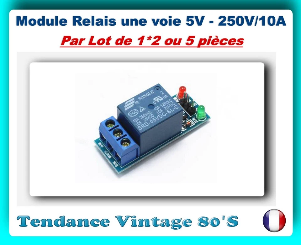    *** LOT DE 1*2 OU 5 MODULE RELAIS 5V 1 CANAL - SORTIE 250V/10A / ARDUINO *** - Photo 1/1
