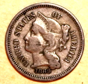1869 Three Cent Nickel - Extra Fine - #C5501 - FREE SHIPPING - Picture 1 of 4