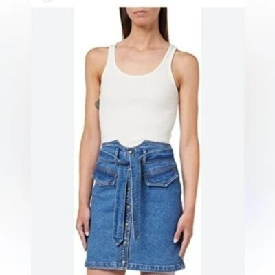 Naf Naf Denim, Falda, Azul Piedra I’ll Talla 36 US Talla 6 Bolsillos Botón Perla Foto 1 de 4