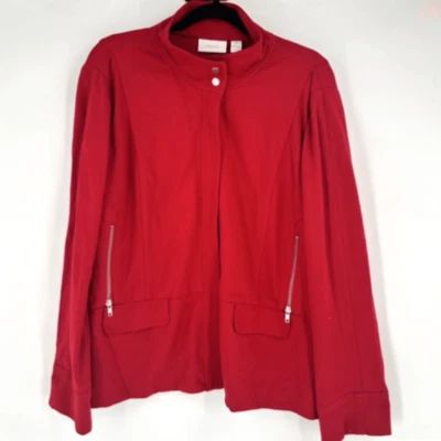 Chico's Women's Ponte Knit Mock Neck Zip-Up Rayon Blend Jacket Red Size 3X - Image 1 of 4