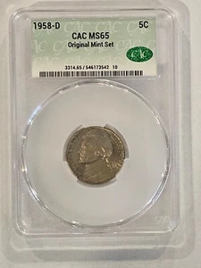 1958-D Jefferson 5 Cent Nickel CACMS65 Original Mint Set - Picture 1 of 2