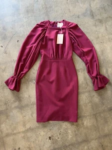 ROKSANDA Purple Acetate Crewneck Long Tulip Flare Sleeve Pencil Dress UK 6 US 2 - Picture 1 of 8