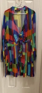 Eloquii Rainbow Color Block Dress Women's Tie Front Ruffle Sleeve Plus Sz 20 NWT - Picture 1 of 15