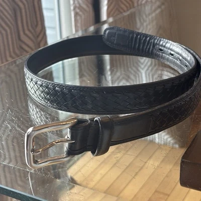 Cinturón trenzado de cuero de vaca de grano completo negro 42 2923 para hombre Cabela’s hebilla plateada Foto 1 de 4