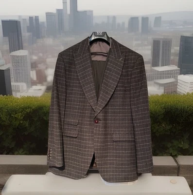 Terno formal Quesste masculino marrom slim fit 3 peças cerimonial/casamento Reino Unido 44's - Imagem 1 de 4