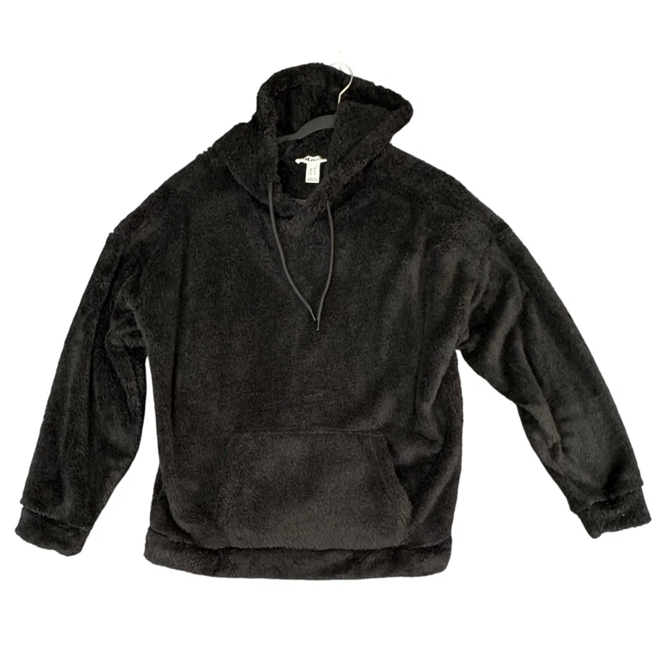 Charlotte Russe Mujer M Negro Felpa Difusa Capucha Pullover Acogedora Sherpa Sudadera con Capucha Foto 1 de 4