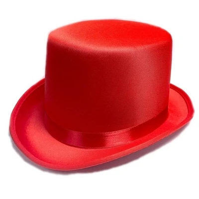 Red Satin Top Hat Fancy Dress Circus Ringmaster Cabaret Magician Costume Hat - Image 1 of 2