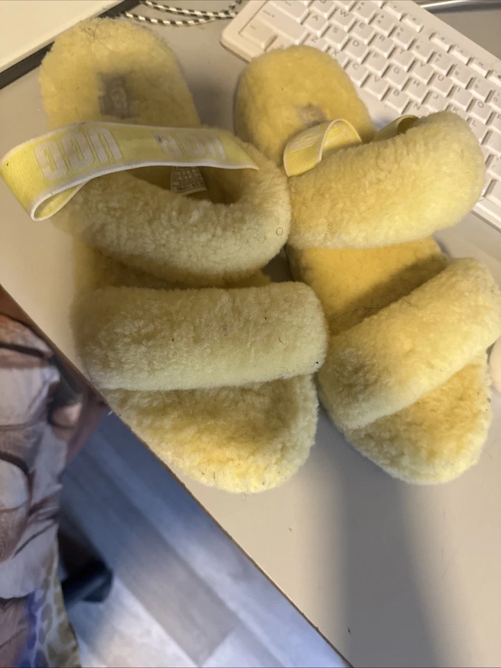 UGG Yellow FLUFF OH YEAH SLIDE SHEEPSKIN SLIPPER SANDALS, US 9 - Image 1 of 3