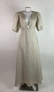 Dissh Size 8 Petch Natural 100% Linen Ring Maxi Dress Lined Open Back - Picture 1 of 13