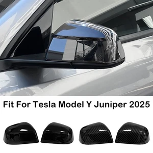 For Tesla Model Y Juniper 2025 2Pcs Black/Carbon Side Mirror Cover Cap Trims ABS - Picture 1 of 15
